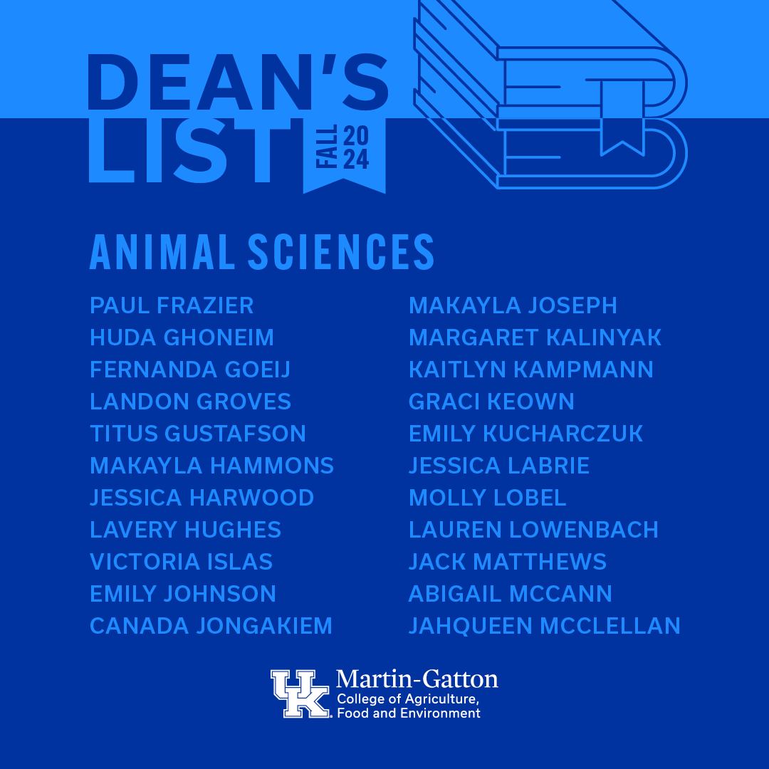 Animal Sciences Fall 2024 Dean's List students 2